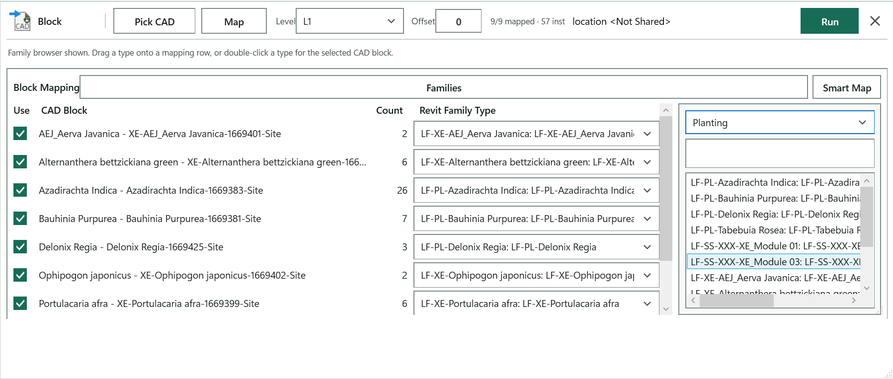 AutoCAD Block To Family: AutoCAD Block To Family window