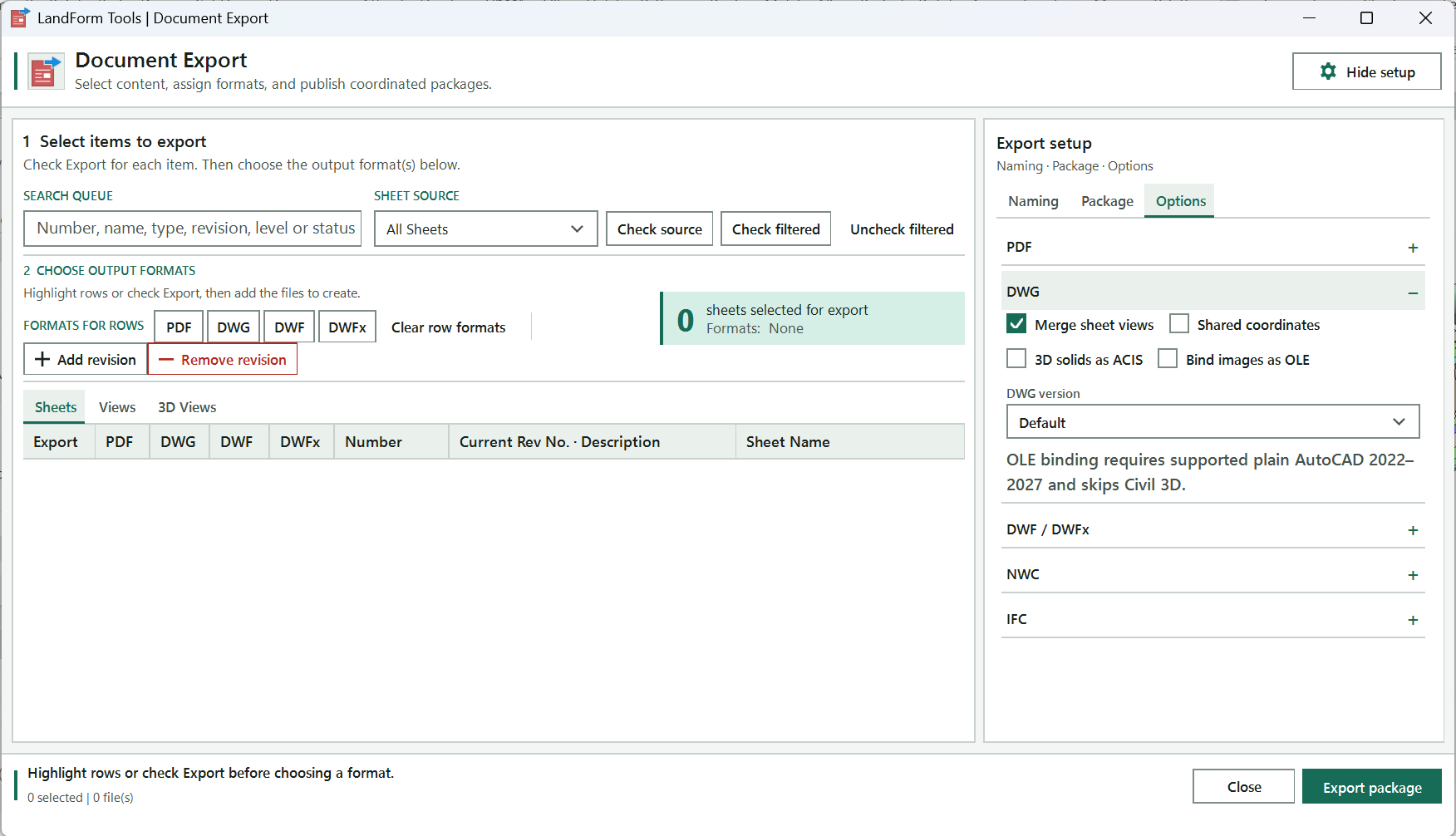 Document Export: Document Export window