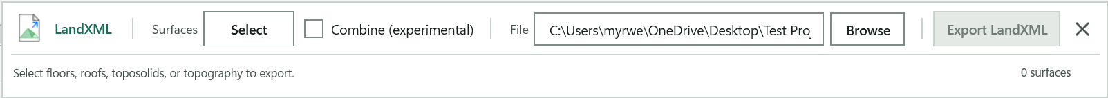 LandXML: LandXML export window