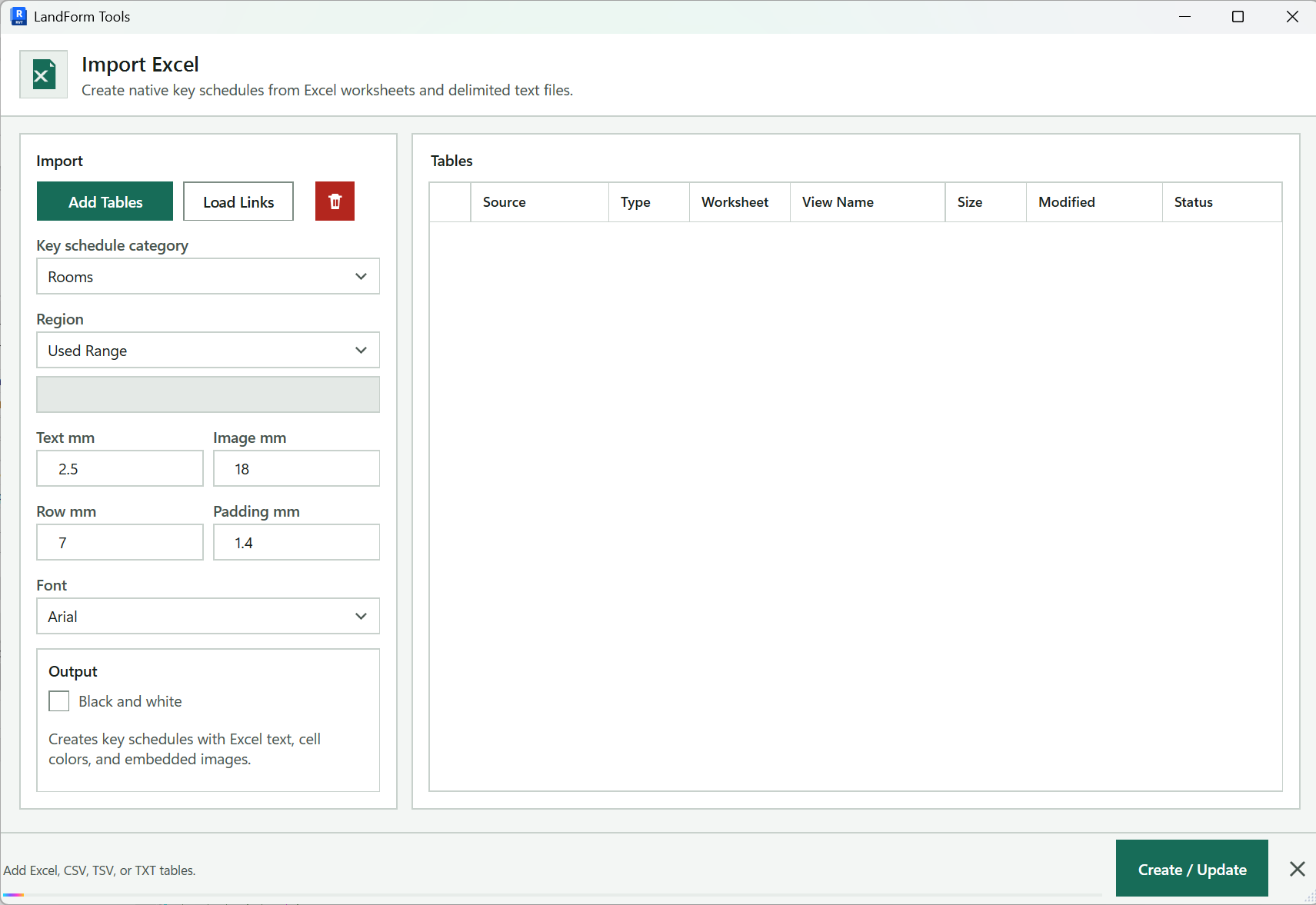 Import Table: Import Table window