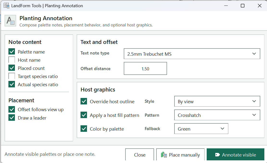 Annotate Planting: Planting annotation settings