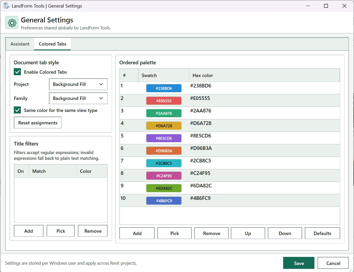 Settings: Colored Tabs settings
