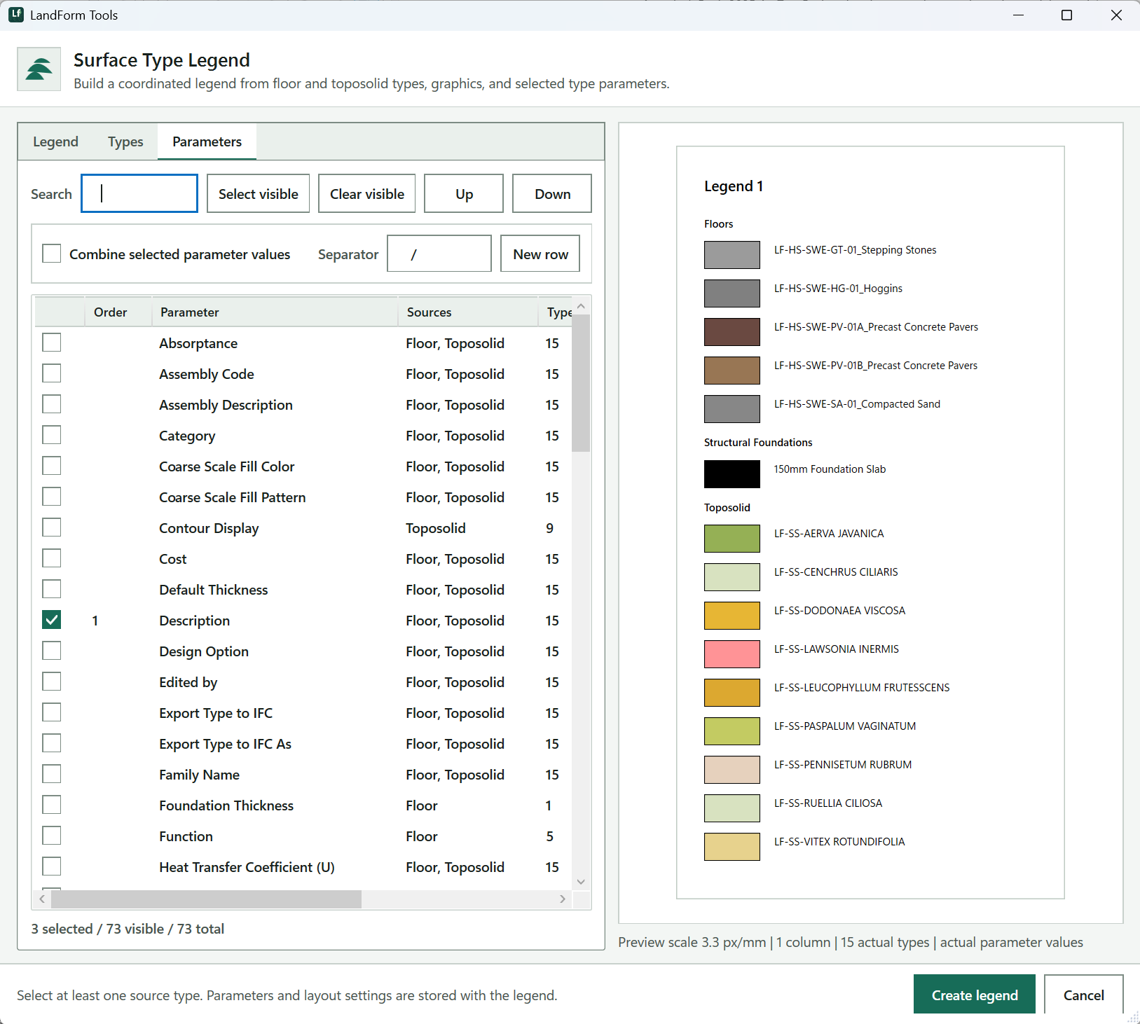 Surface Types: Surface type parameter mapping